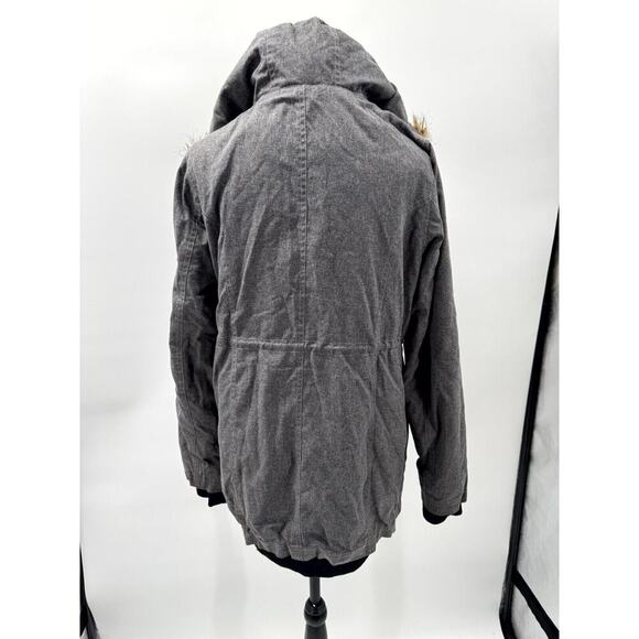 Vans Parka Jacket Women's M Gray Lined Faux Fur Trim‎ Hooded Mock Neck Full Zip - Picture 4 of 9